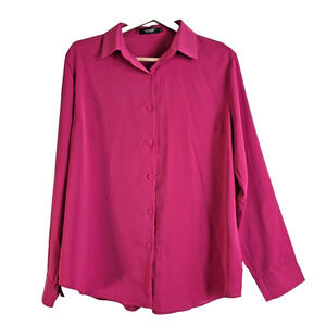 Women's Magenta Button Up Blouse With Collar Size XL